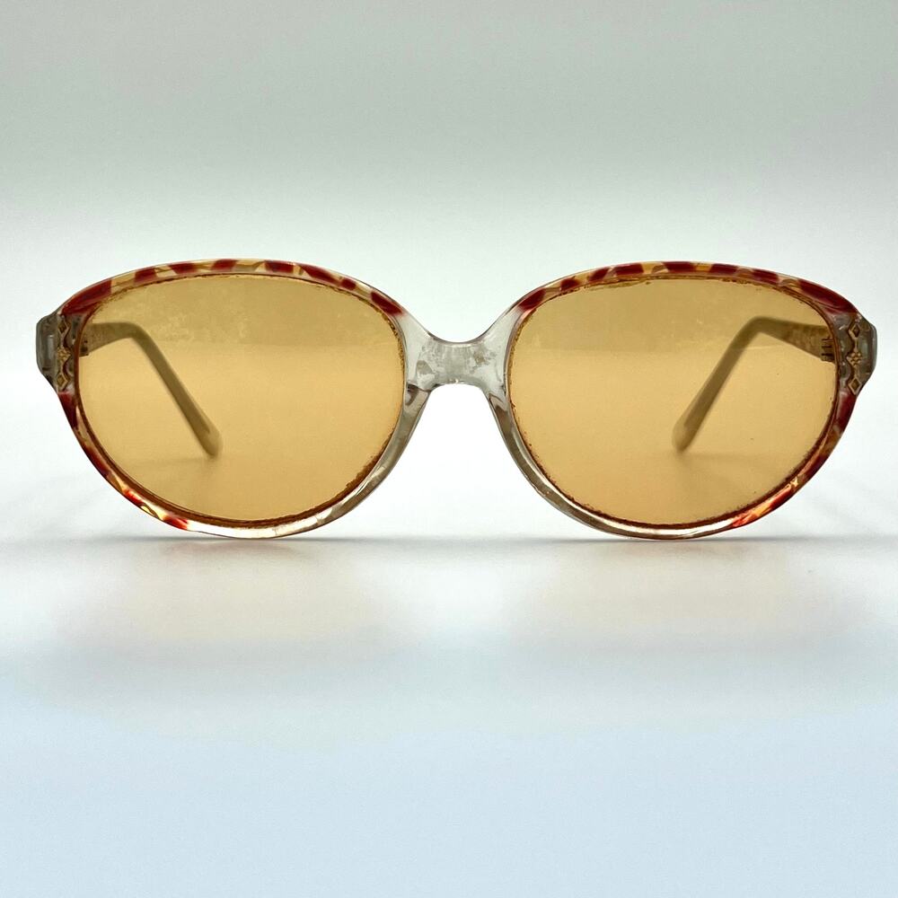 Vintage Oval Sunglasses Red Tortoise Acetate Yellow Lens 90s Slim Frame Ethel